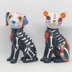 Day of the Dead Halloween Skeleton Dog 🐶 Cat 🐈‍⬛ Set 4” NEW 🤍🖤